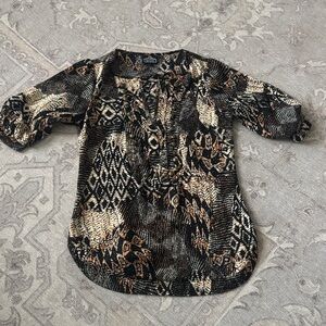 Angie-Mixed Animal Print Tunic in Black and Brown